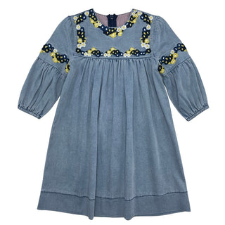 Best Frendz Light Chambray Floral Embroidery Dress