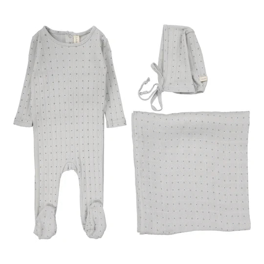 Lilette Linear Printed Layette Set In Light Blue