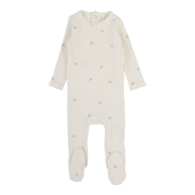 Lilette Printed Pointelle Footie Cream/Blue Crown