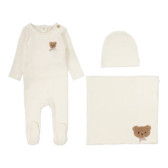Lilette Bear Applique Layette Set in Cream