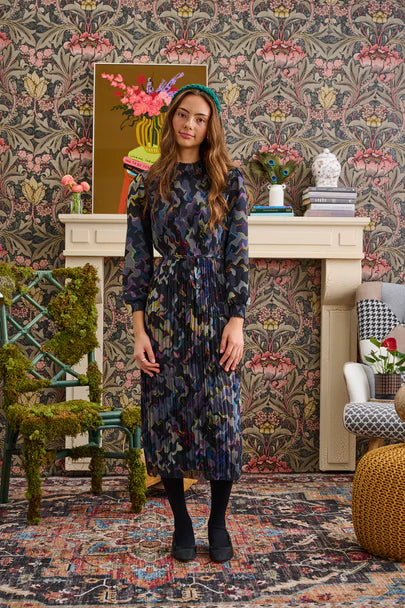 Laurent Neon Chiffon Pleated Dress