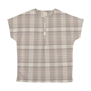 Analogie Taupe Plaid Pleated Button Shirt