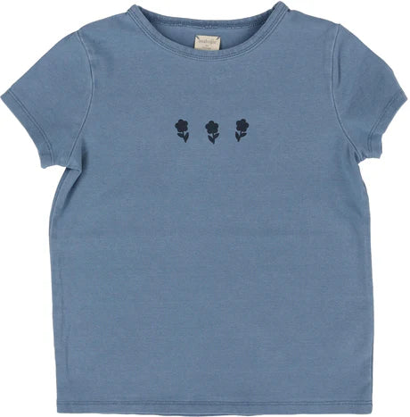 Analogie SS Floral Accent Tee in Denim