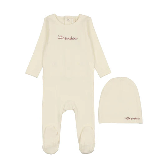 Lilette Cotton Word Footie Set In Milk/Pink