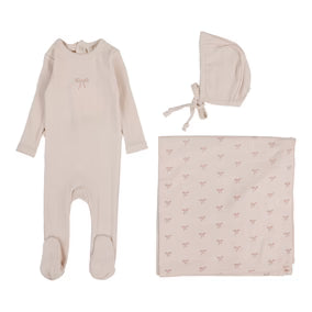 Lilette Pointelle Graphic Layette Set Soft Pink Bow