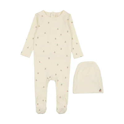 Lilette Scattered Cherry Footie Set Ivory/Red