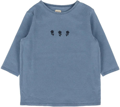 Analogie 3/4 Sleeve Floral Accent Tee in Denim
