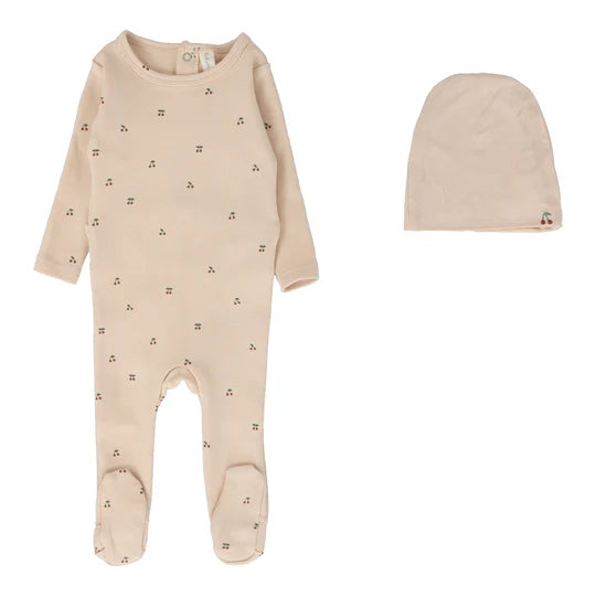 Lilette Scattered Cherry Footie Set Shell Pink