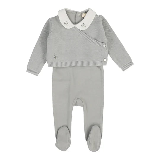 Lilette Knit Wrap Sleeveless Footie Set In Soft Blue