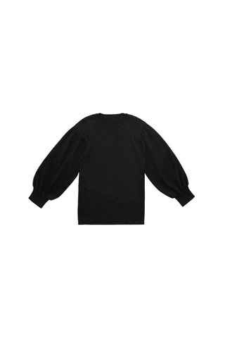 Zaikamoya Ribbed Puff Sleeve Sweater in Black