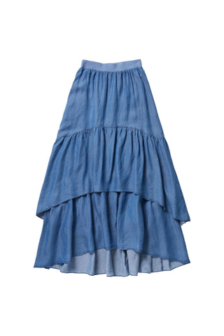 Zaikamoya Layered Skirt in Blue Denim