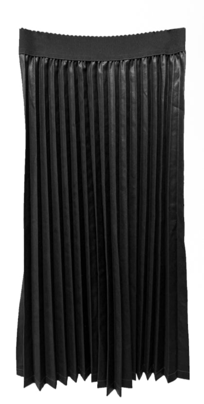 Gold Thread Black Leather Pleated Skirt