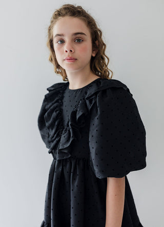 Petite Amalie Amelie Dress in Black Flocked Heart