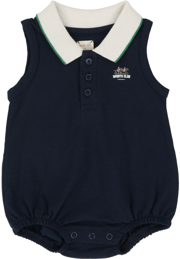 Analogie Sleeveless Polo Romper in Navy