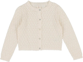 Analogie Knit Pointelle Cardigan in Natural Ivory