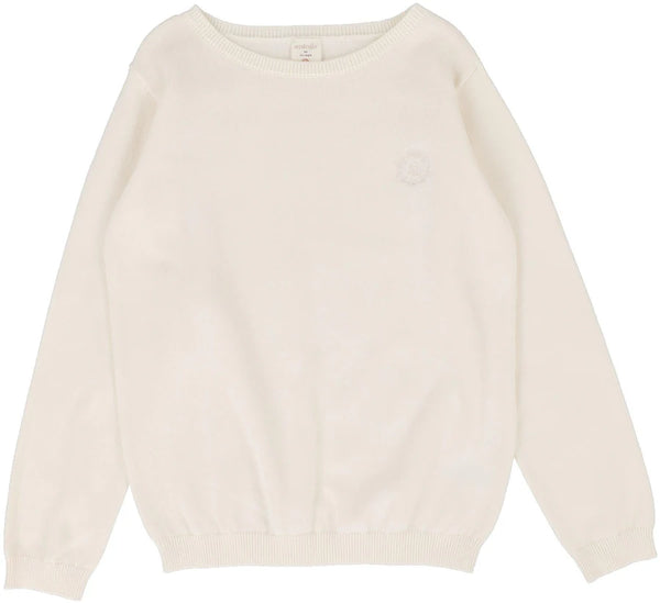 Analogie Boys Long Sleeve Crewneck Sweater in Natural Ivory