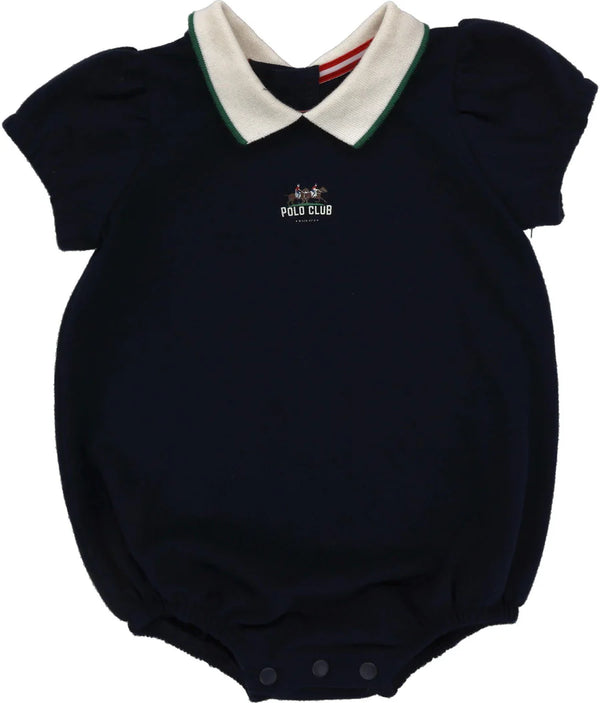 Analogie Puff Sleeve Polo Romper in Navy