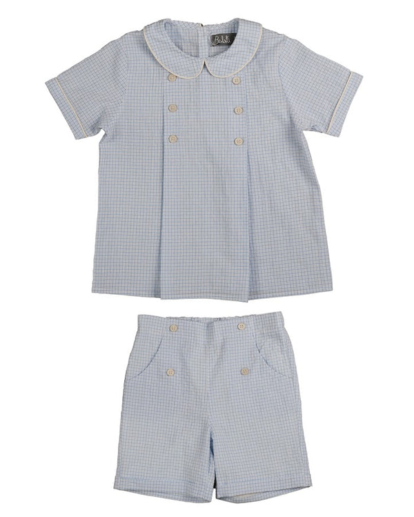 Belati Light Blue Pleat Shirt/Short Set