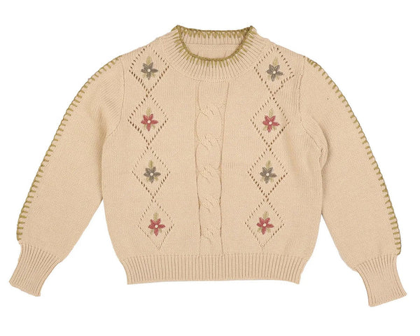 Belati Cream Embroidered Floral Knit