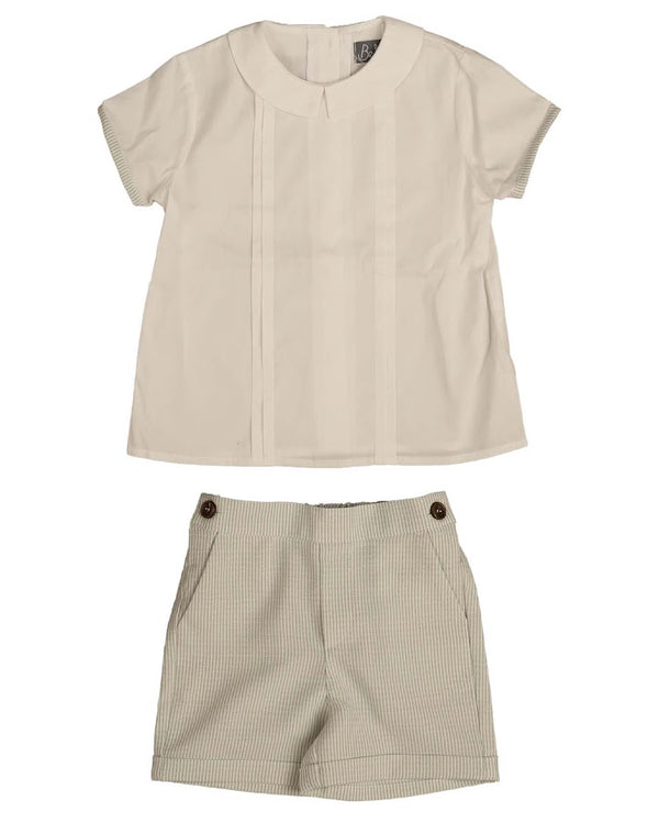 Belati Green Contrast Trim Shirt/Short Set