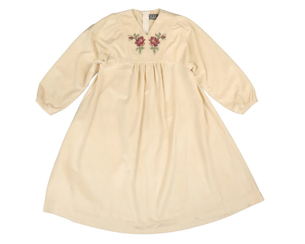 Belati Cream Cord Cross Stitch Embroidered Detail Dress