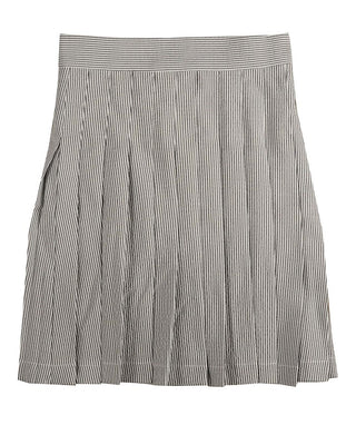 Belati Navy Seersucker Pleated Skirt
