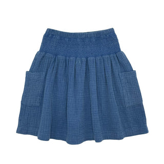 Best Frendz Blue Wash Smocked Gauze Skirt