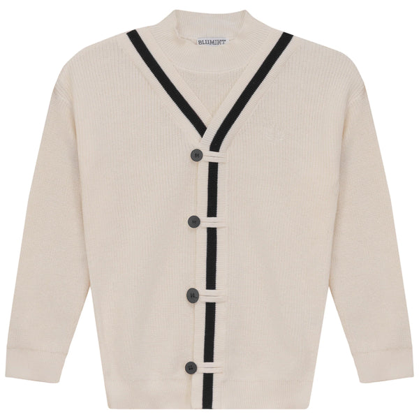 Blumint Cream/Black Contrast Trim Cardigan Mockneck
