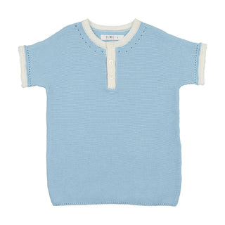 Coco Blanc Pale Blue Crew Sweater with Buttons