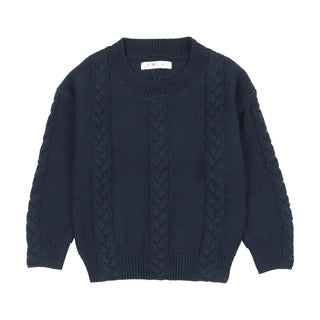 Coco Blanc Navy Cable Crew Sweater