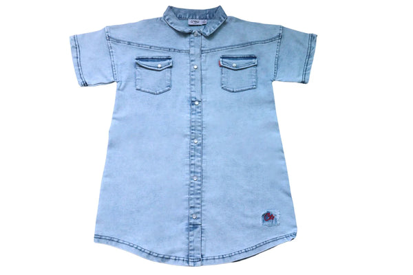 Crew Kids Blue Denim Patch Shirt Dress