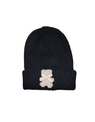 Dacee Black Hat with Ivory Teddy Bow