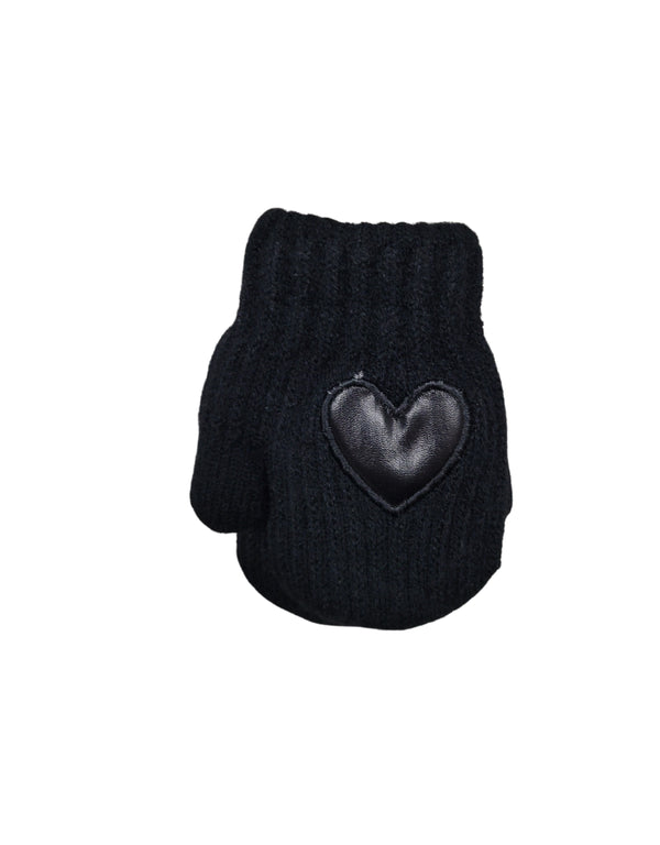 Dacee Black Mittens with Black Leather Heart