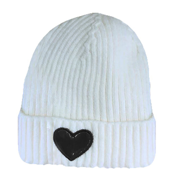 Dacee Ivory Hat with Black Leather Heart