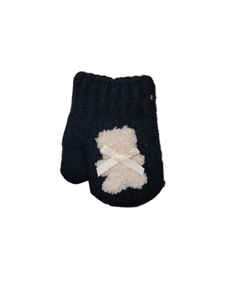 Dacee Black Mittens with Ivory Teddy Bow