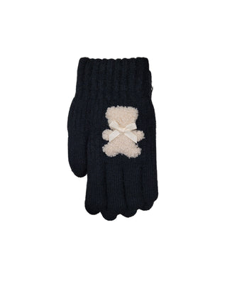 Dacee Black Gloves with Ivory Teddy Bow