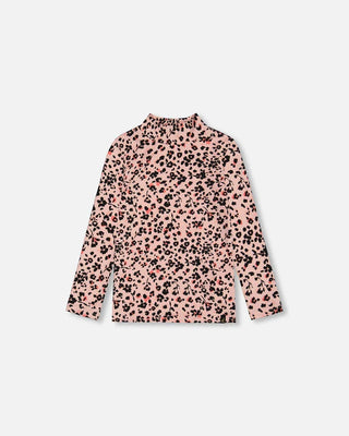 Deux par Deux Animal Print Mock Neck Top