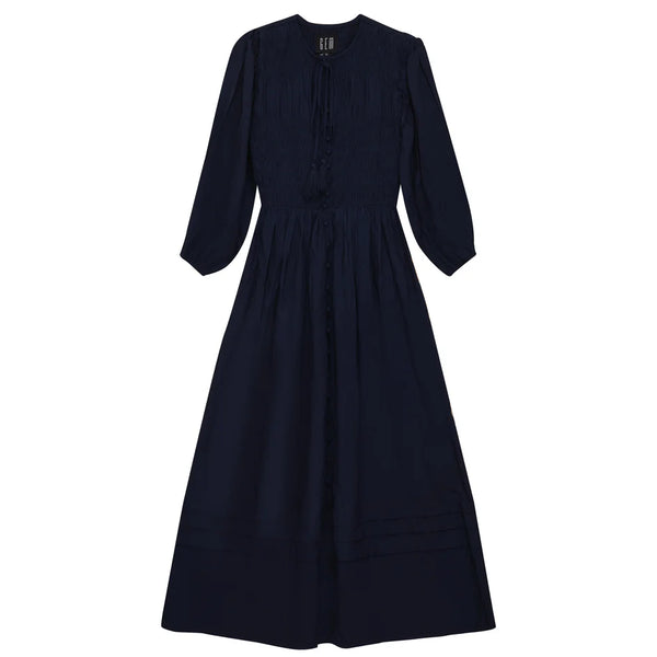 GEM Navy Smocked Button Down Dress