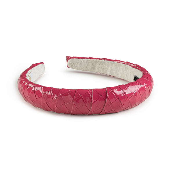 Halo Poppy Patent Leather Braided Headband in Rose