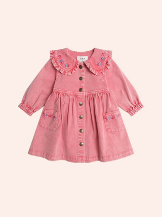 Hux Vintage Floral Collar Dress in Apricot