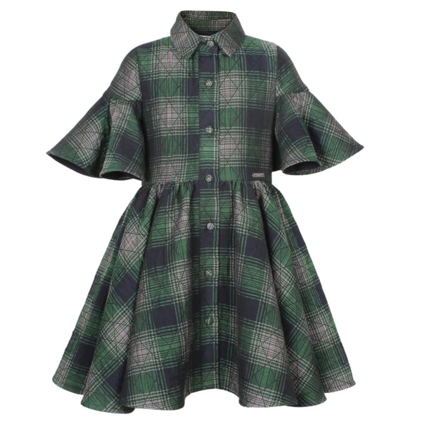 Jessie and James Little Sister Dress in Green Quilted Check