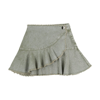 Kin and Kin Green Wash Denim Frayed Edge Skirt