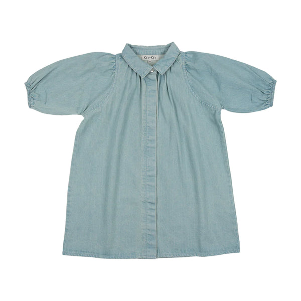 Kin and Kin Light Blue Denim Puff 3/4 Sleeve Dress