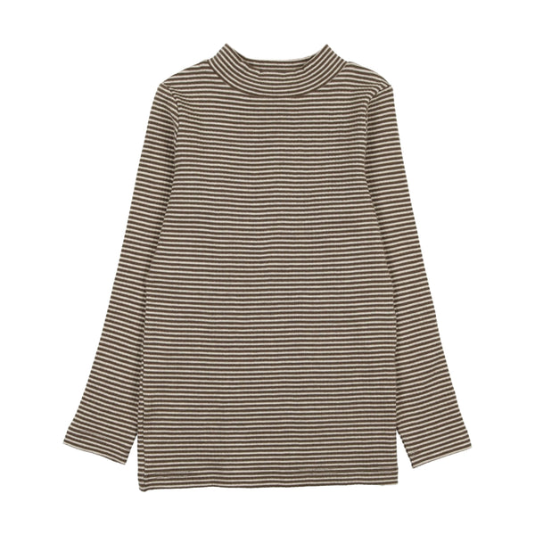 Kin and Kin Oatmeal/Taupe Stripe Girls Mockneck