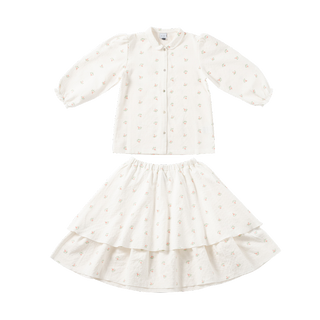 KLAI White Floral Plaid Top+Skirt Set