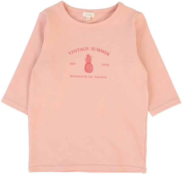 Lil Legs Girls 3/4 Sleeve Print Tee in Coral