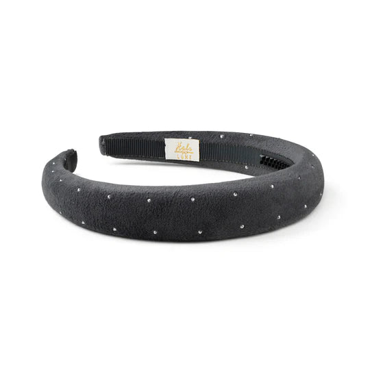 Halo Luxe Vivienne Studded Velveteen Headband in Charcoal