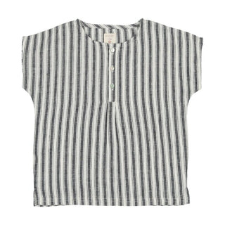 Analogie Navy Stripe Pleated Button Shirt