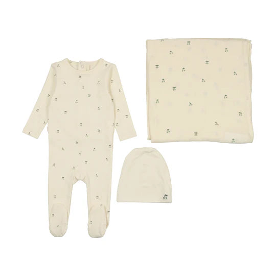 Lilette Scattered Cherry Layette Set Ivory/Mint