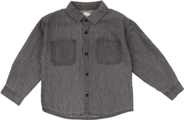 Lil Legs Grey Wash  Denim Tencel Button Down Shirt